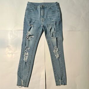 Women Medium Light Blue Distressed Skinny Jeans